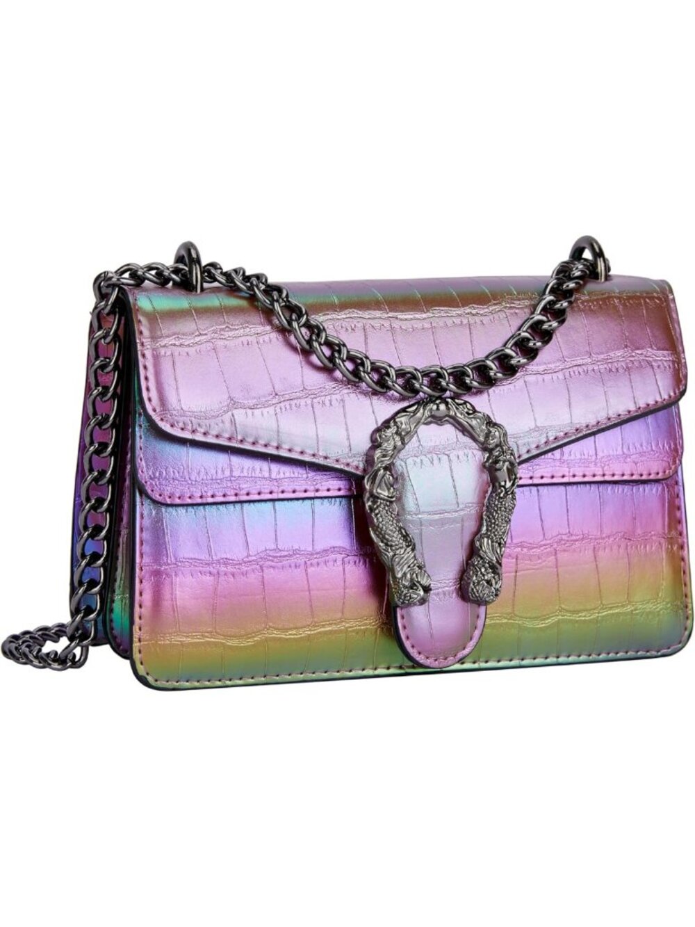Stylish Vintage Snake Print Leather Shoulder Bag - Crossbody Chain Purse for